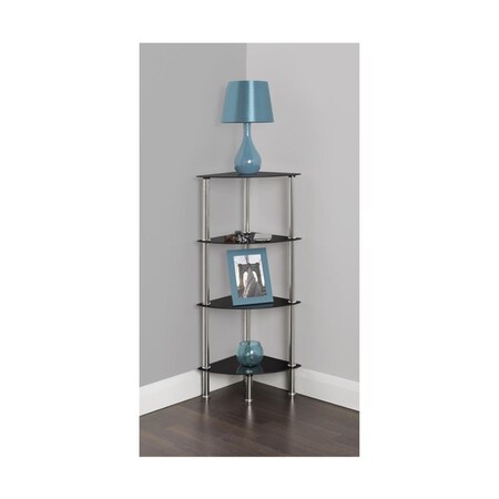 Seatsolutions Small 4 Tier Corner Shelving Unit - Chrome Effect & Black Glass SE2770193